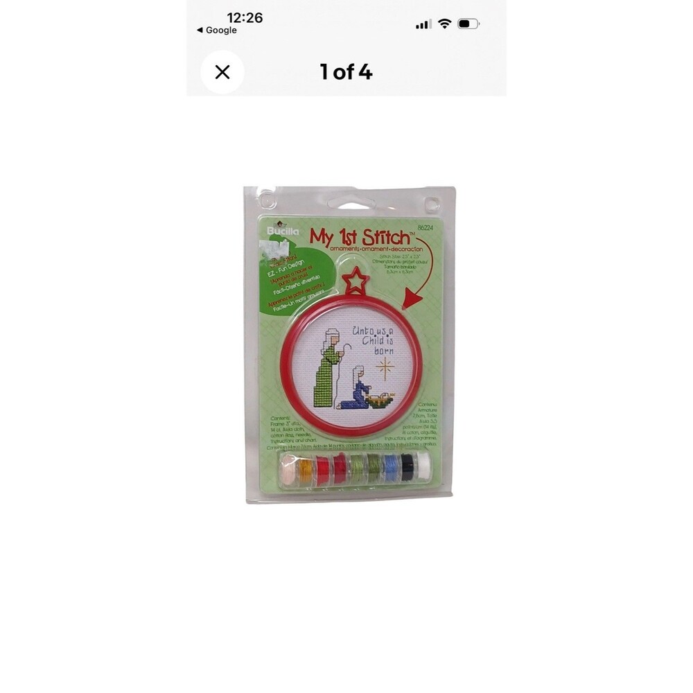 Bucilla Plaid My 1st Stitch Ornament Cross Stitch Kit Christmas Sleigh NEW